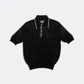 12G Mesh Knit CAROL Polo - Black