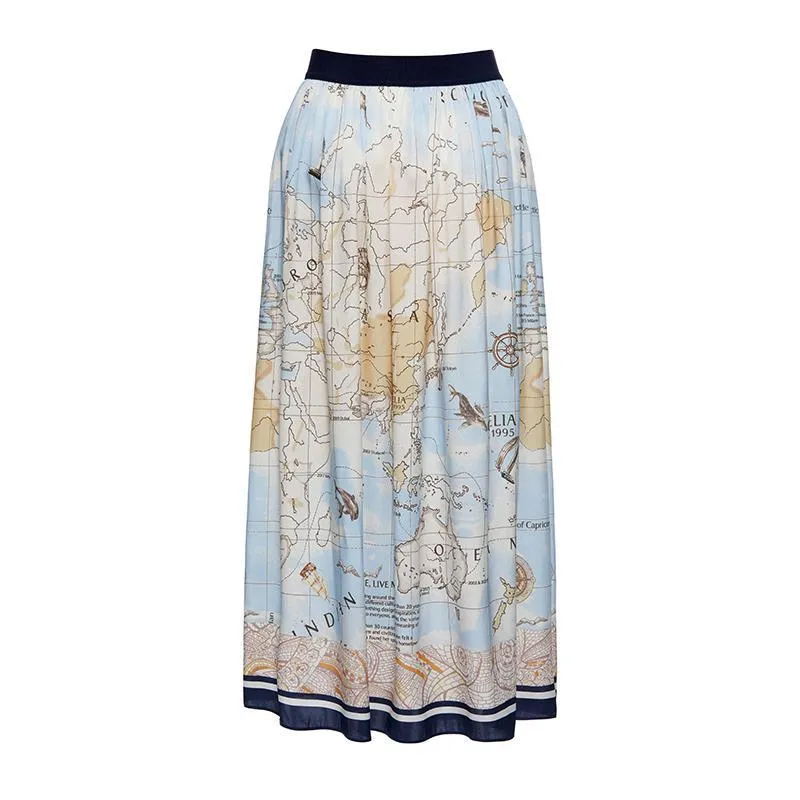 19 Momme Silk Map Printed Women Skirt