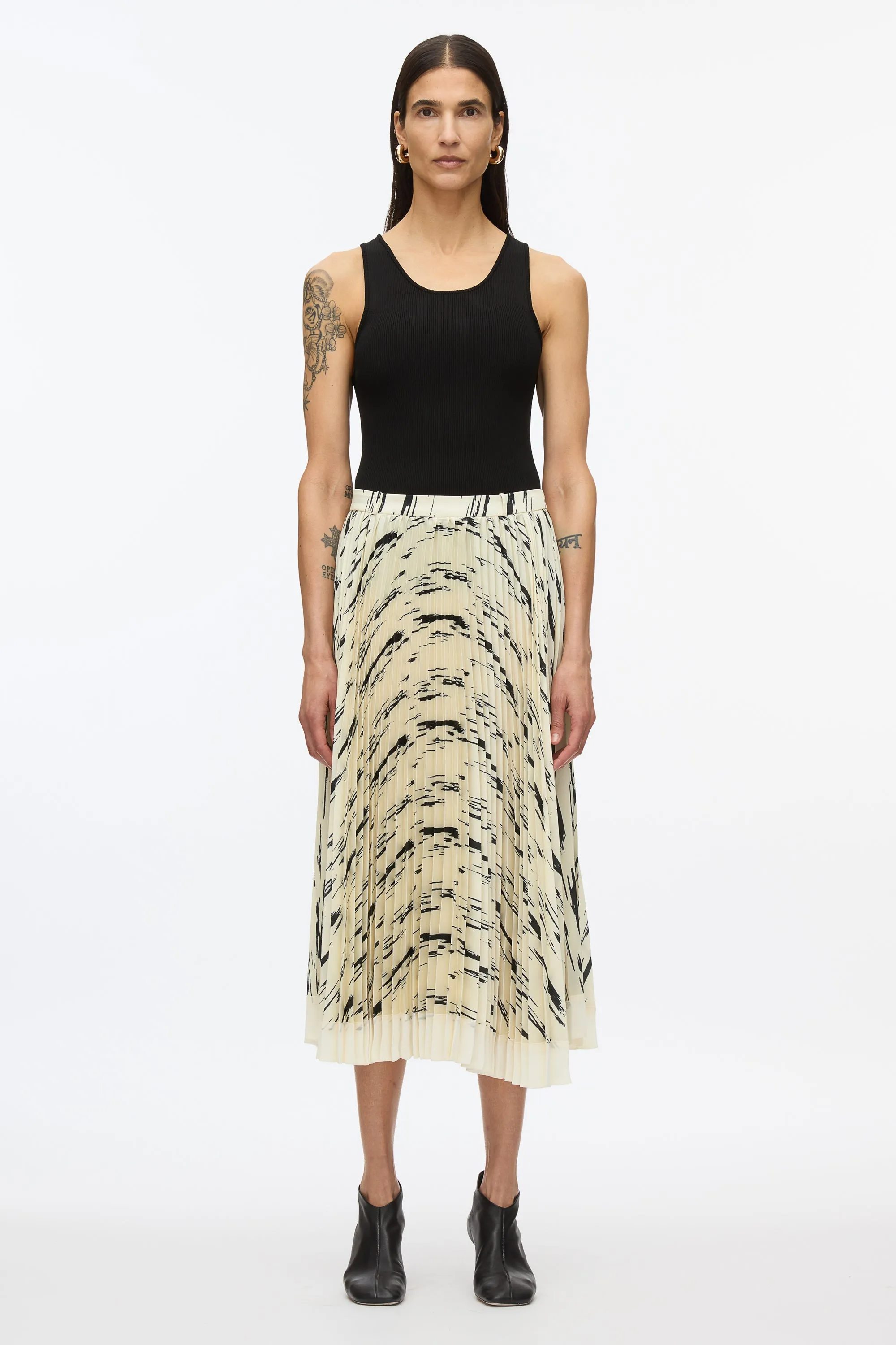 Abstract Wood Grain Pleated Skirt