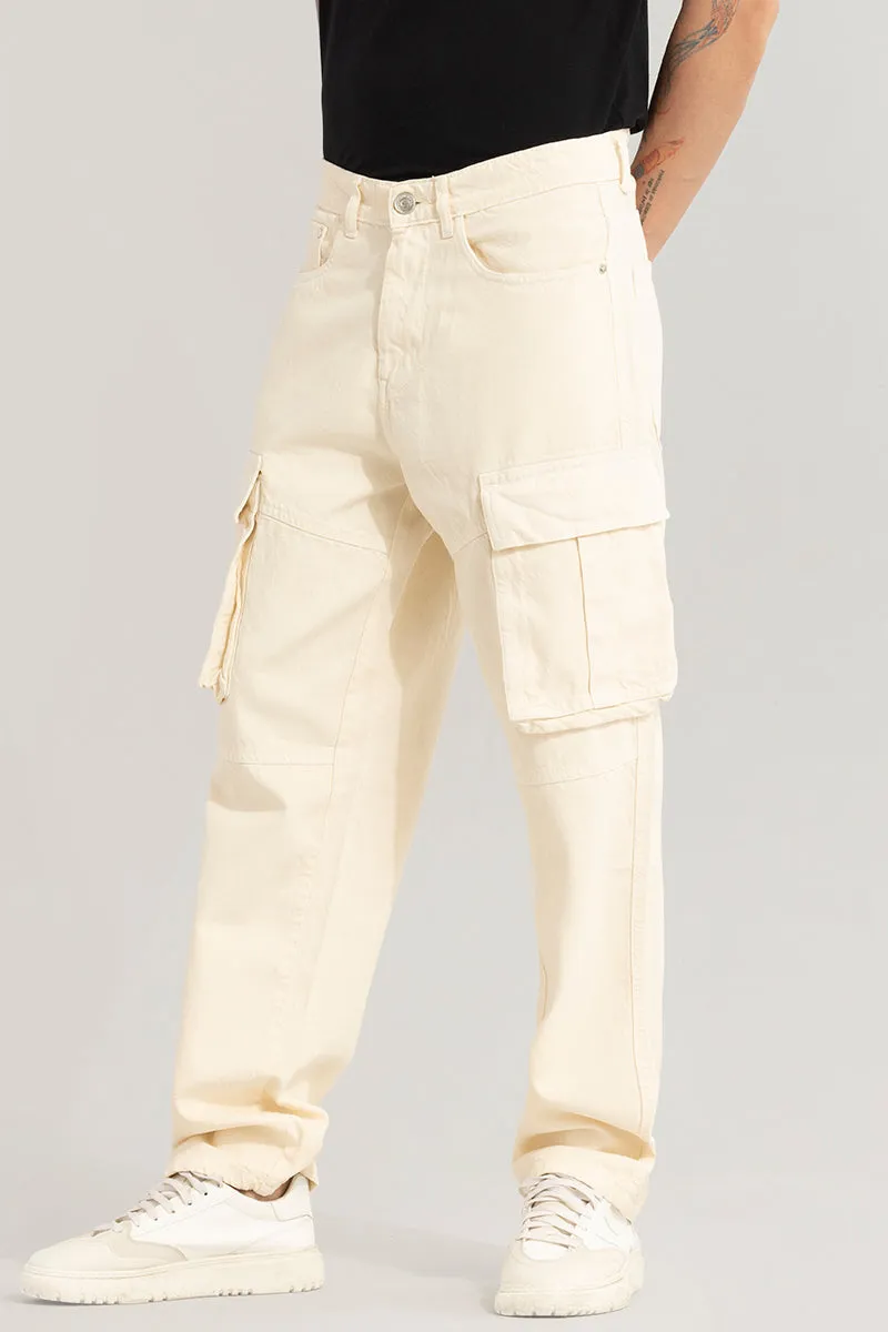 Adventure-Ready Cream Cargo Jeans