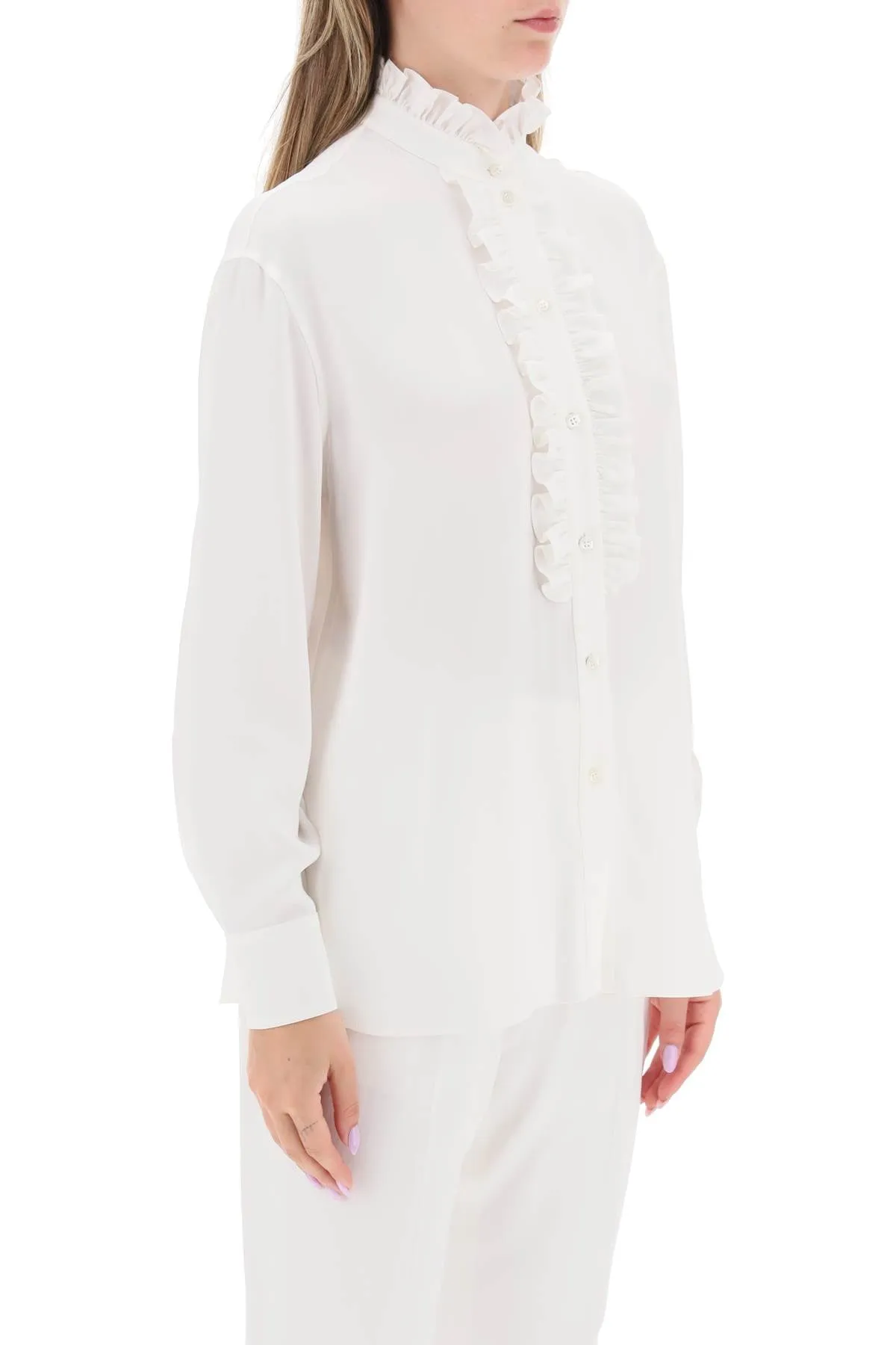 ALEXANDER MCQUEEN silk satin shirt with ruffles