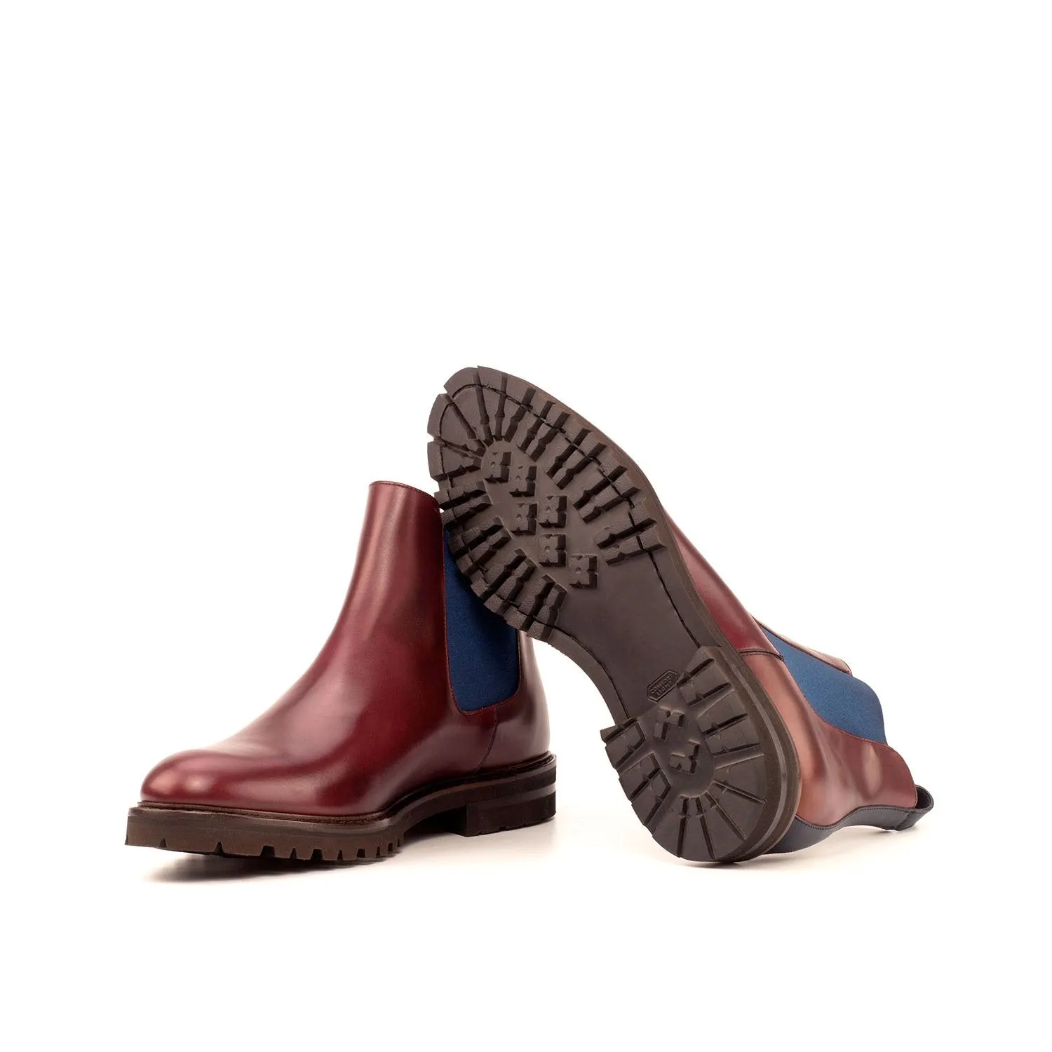 Ambrogio Bespoke Custom Men's Shoes Burgundy & Navy Polished / Calf-Skin Leather Chelsea Boots (AMB1963)