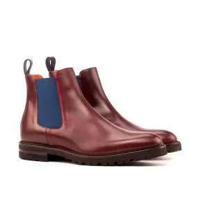 Ambrogio Bespoke Custom Men's Shoes Burgundy & Navy Polished / Calf-Skin Leather Chelsea Boots (AMB1963)