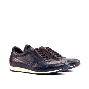 Ambrogio Bespoke Men's Handmade Custom Made Shoes Black & Navy Exotic Snake-Skin / Calf-Skin Leather Corsini Sneakers (AMB1262)