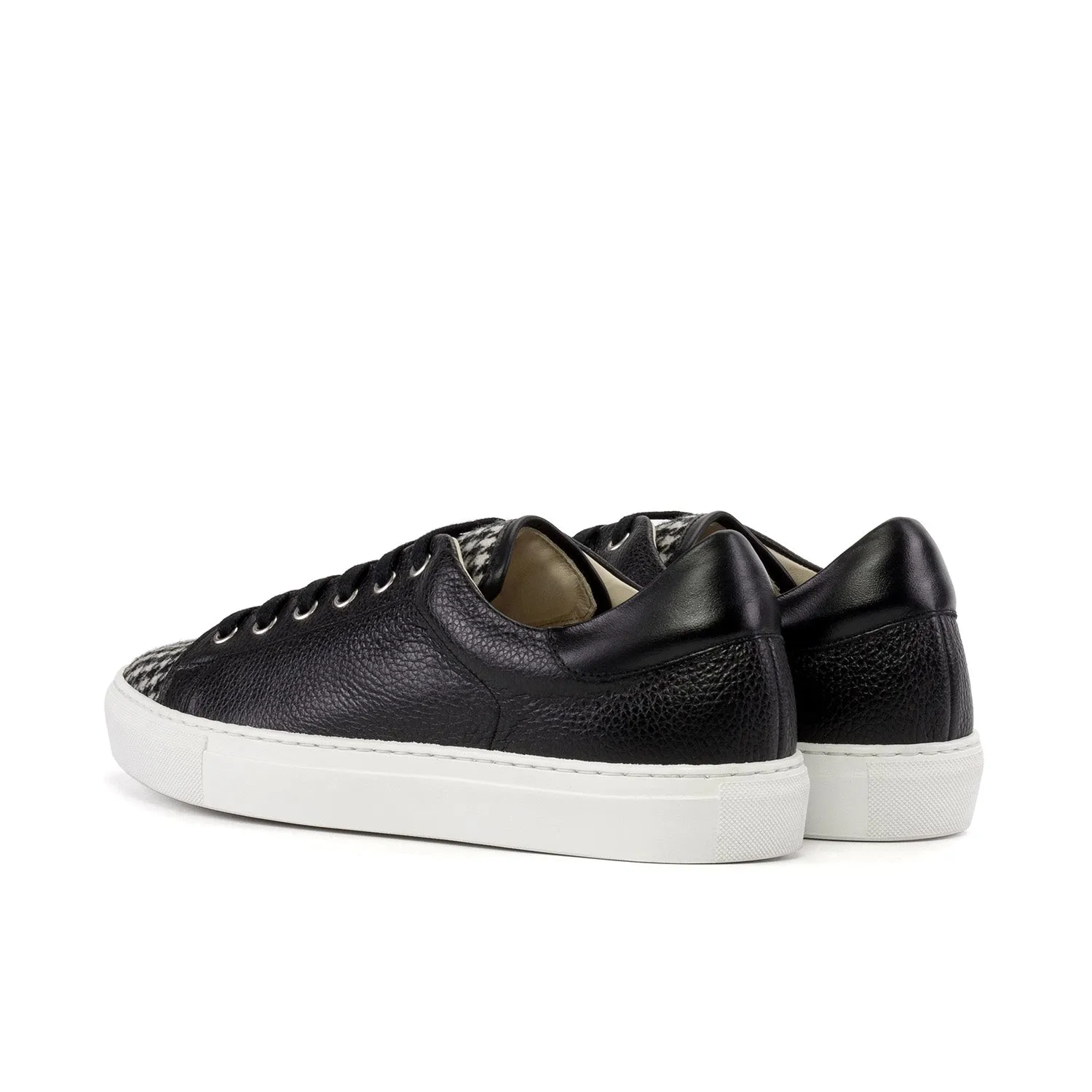 Ambrogio  Luxury Men's Shoes Black & White Houndstooth / Full Grain Leather Trainer Sneakers (AMB2547)