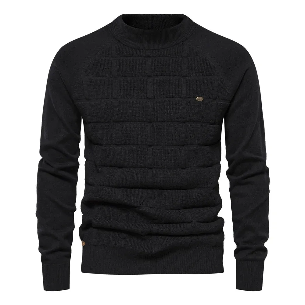 Autumn and Winter Middle Collar Cotton Sweaters for Men Casual Social Plaid Pullovers Knitted Sweater Men