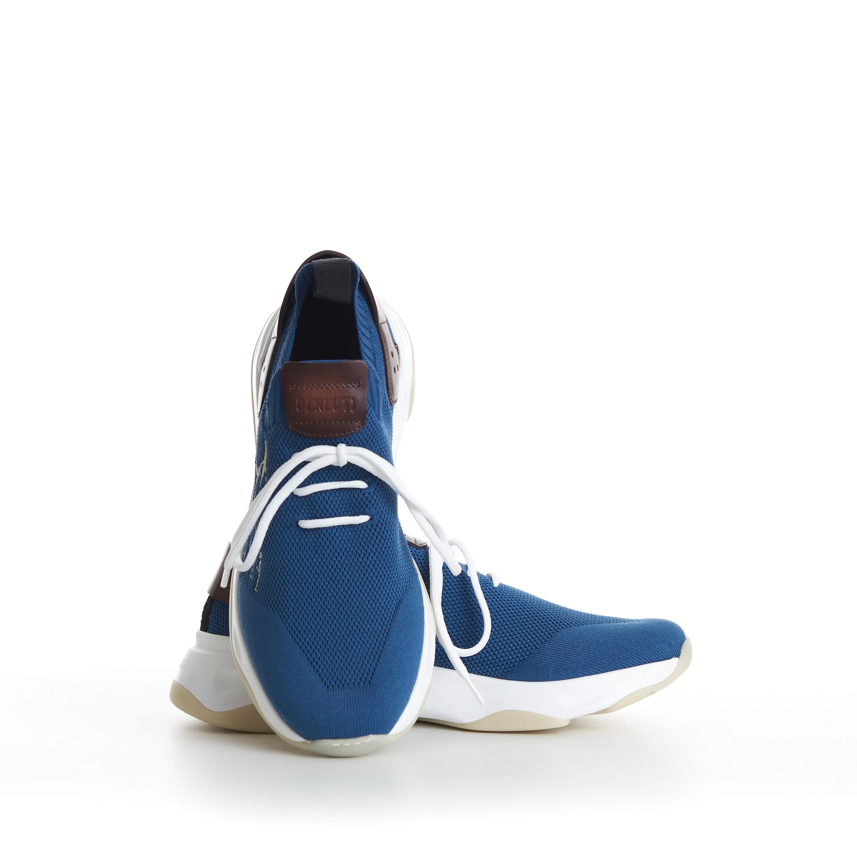 Aveiro Blue Shadow Knit & Leather Sneaker - Scritto Embroidery