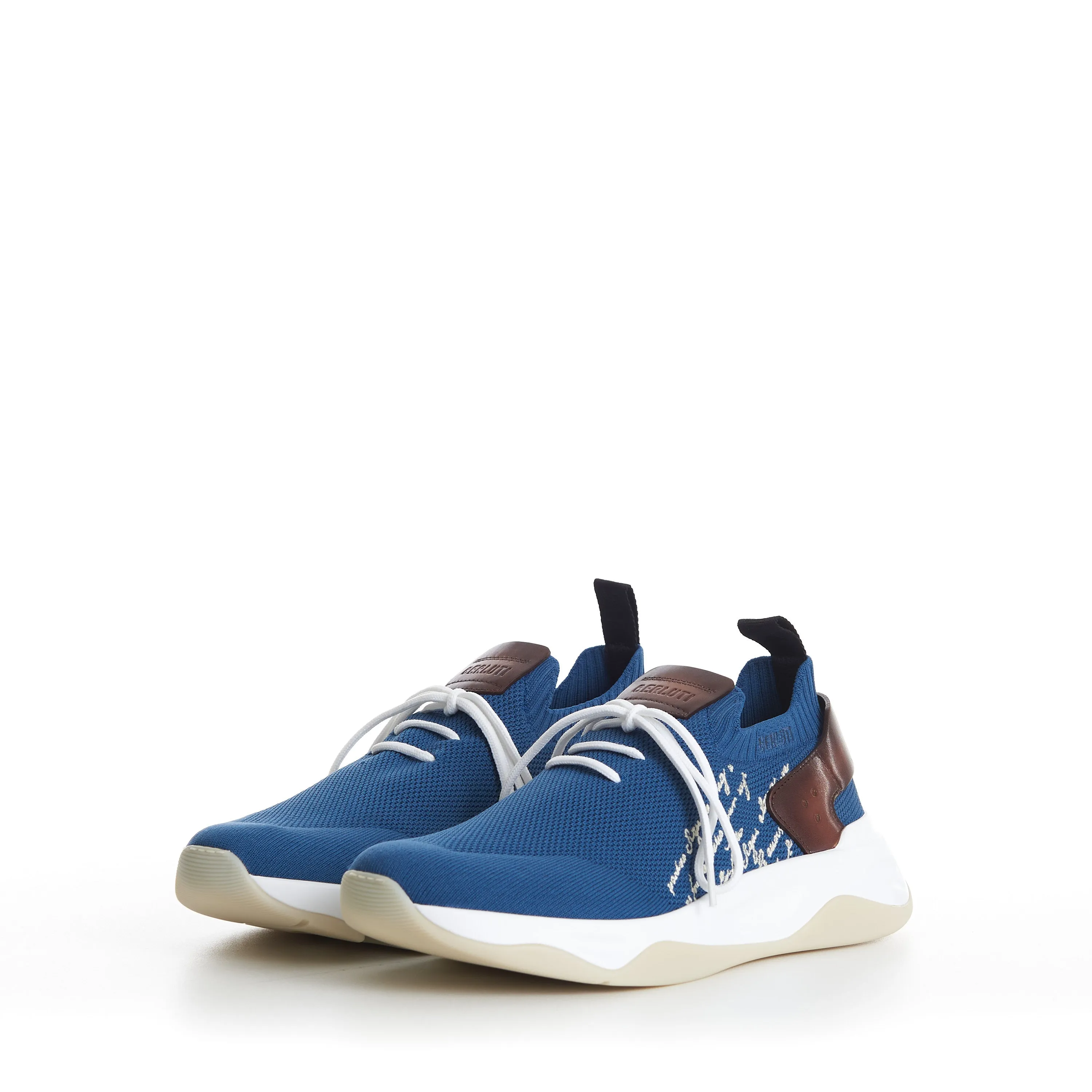 Aveiro Blue Shadow Knit & Leather Sneaker - Scritto Embroidery