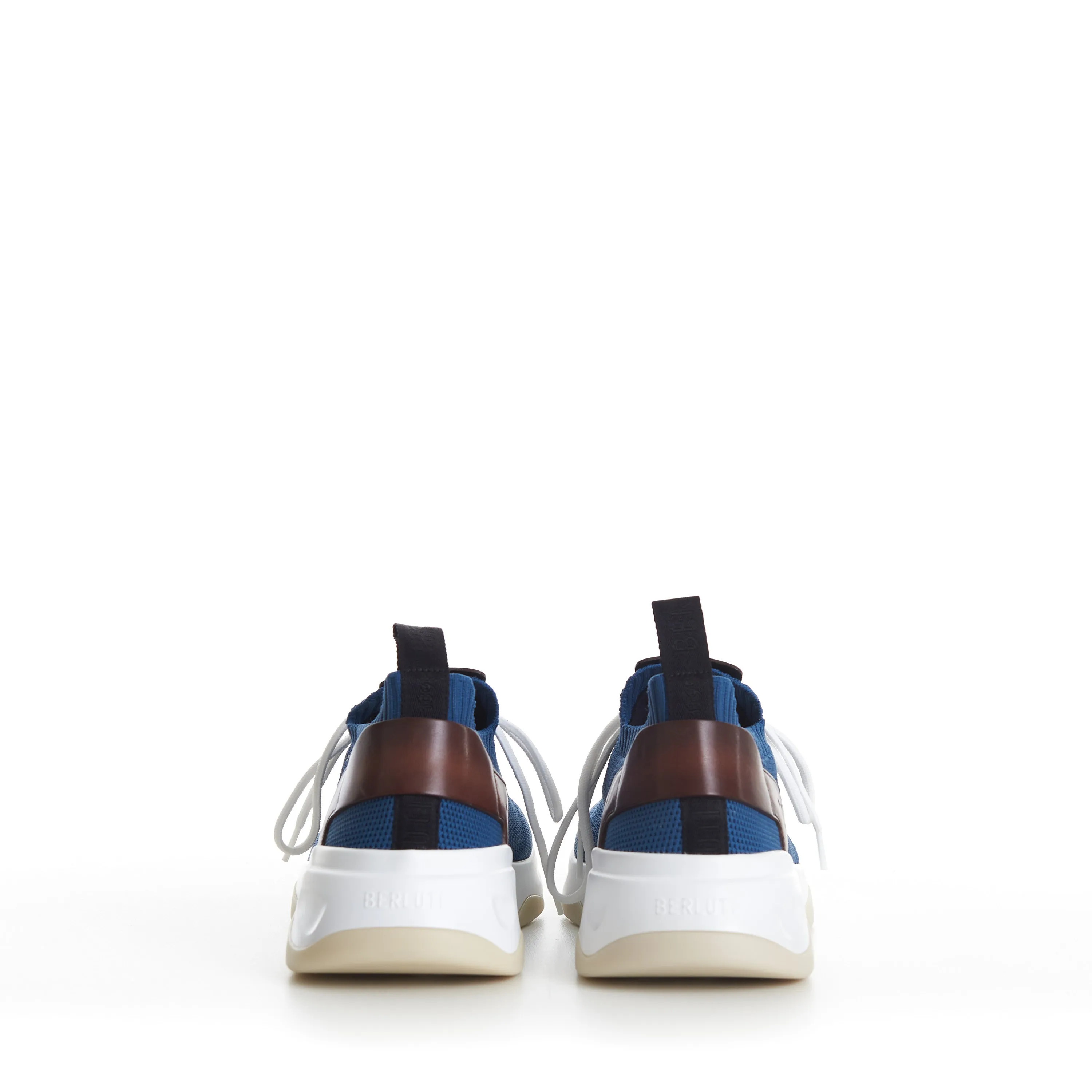 Aveiro Blue Shadow Knit & Leather Sneaker - Scritto Embroidery