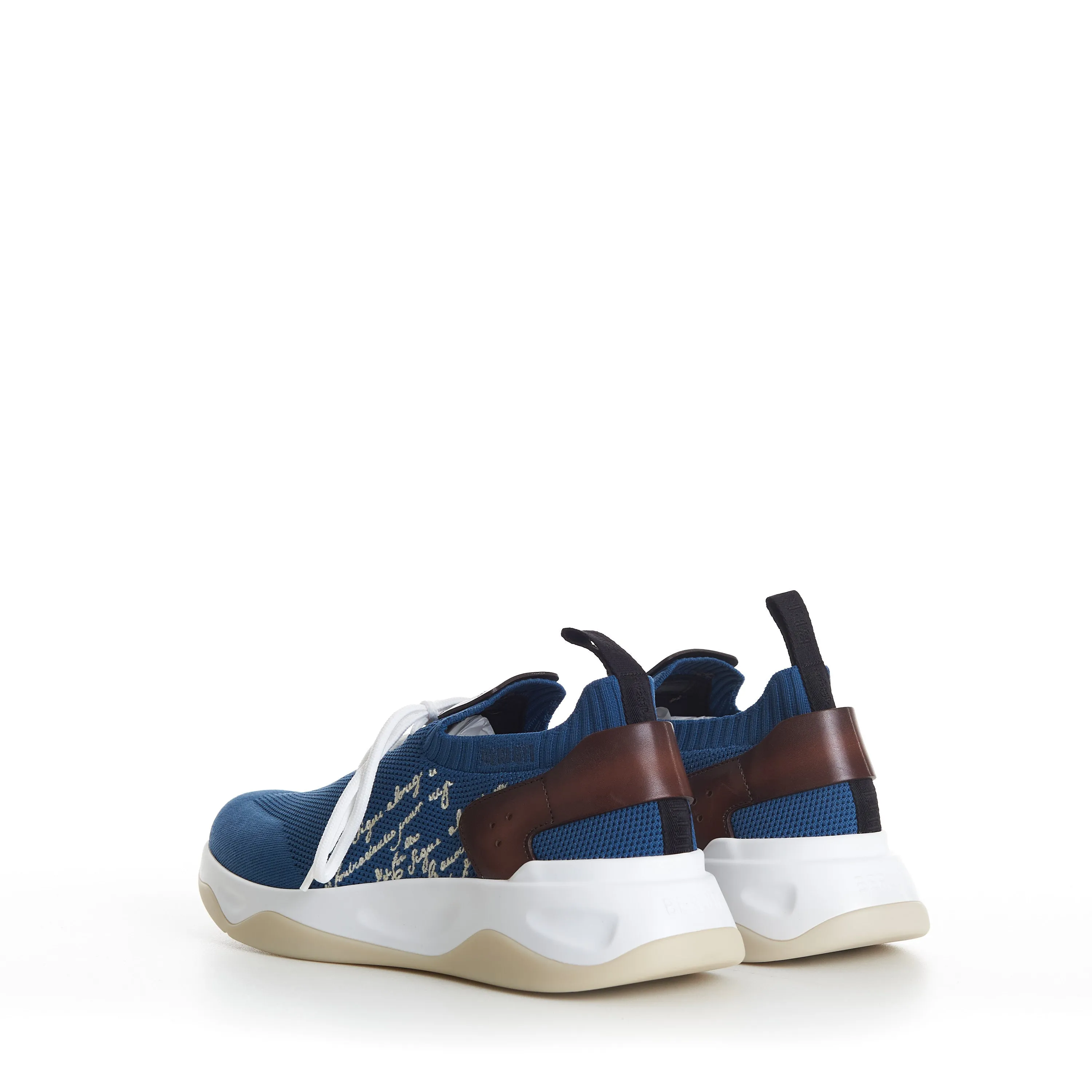 Aveiro Blue Shadow Knit & Leather Sneaker - Scritto Embroidery