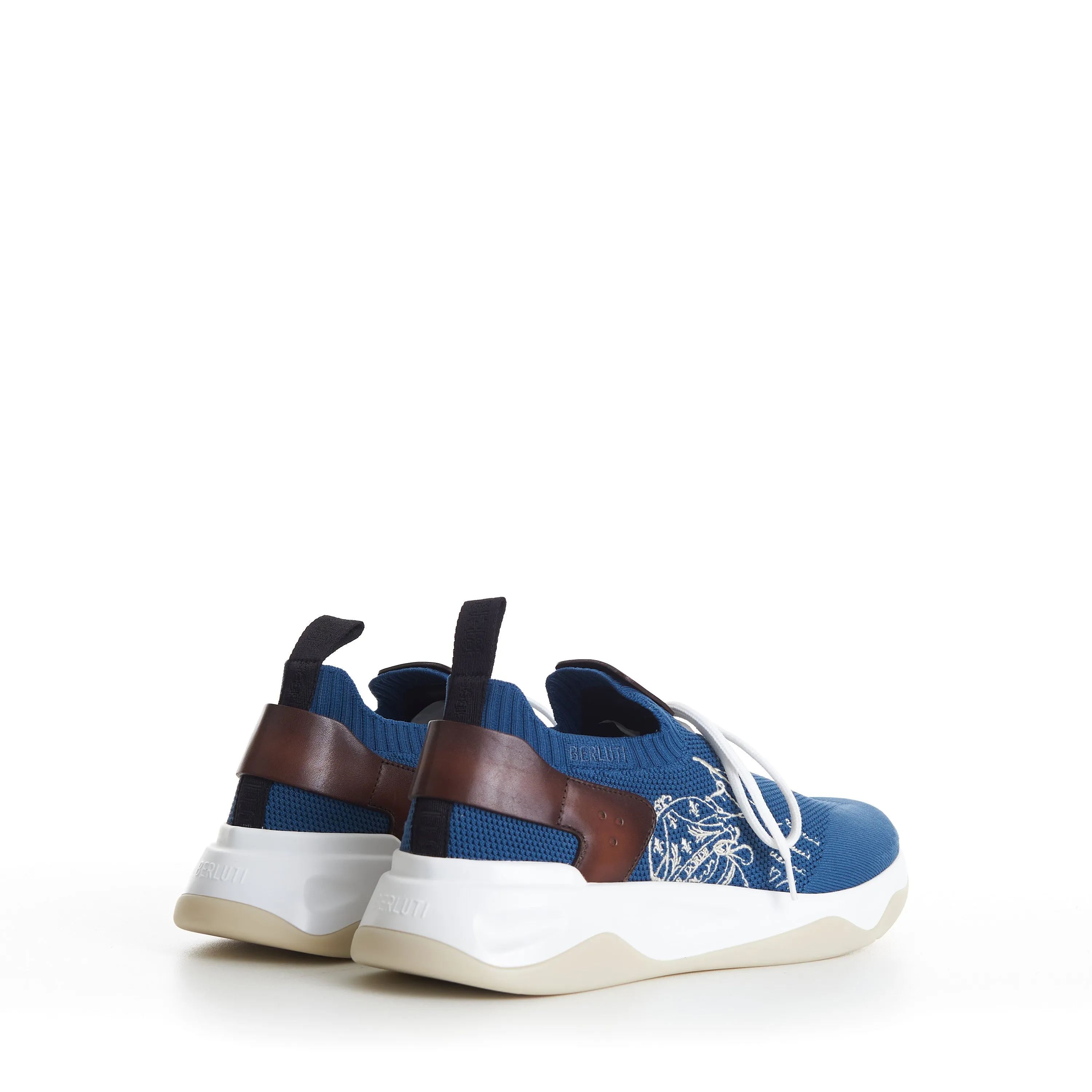 Aveiro Blue Shadow Knit & Leather Sneaker - Scritto Embroidery