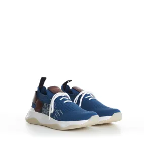 Aveiro Blue Shadow Knit & Leather Sneaker - Scritto Embroidery