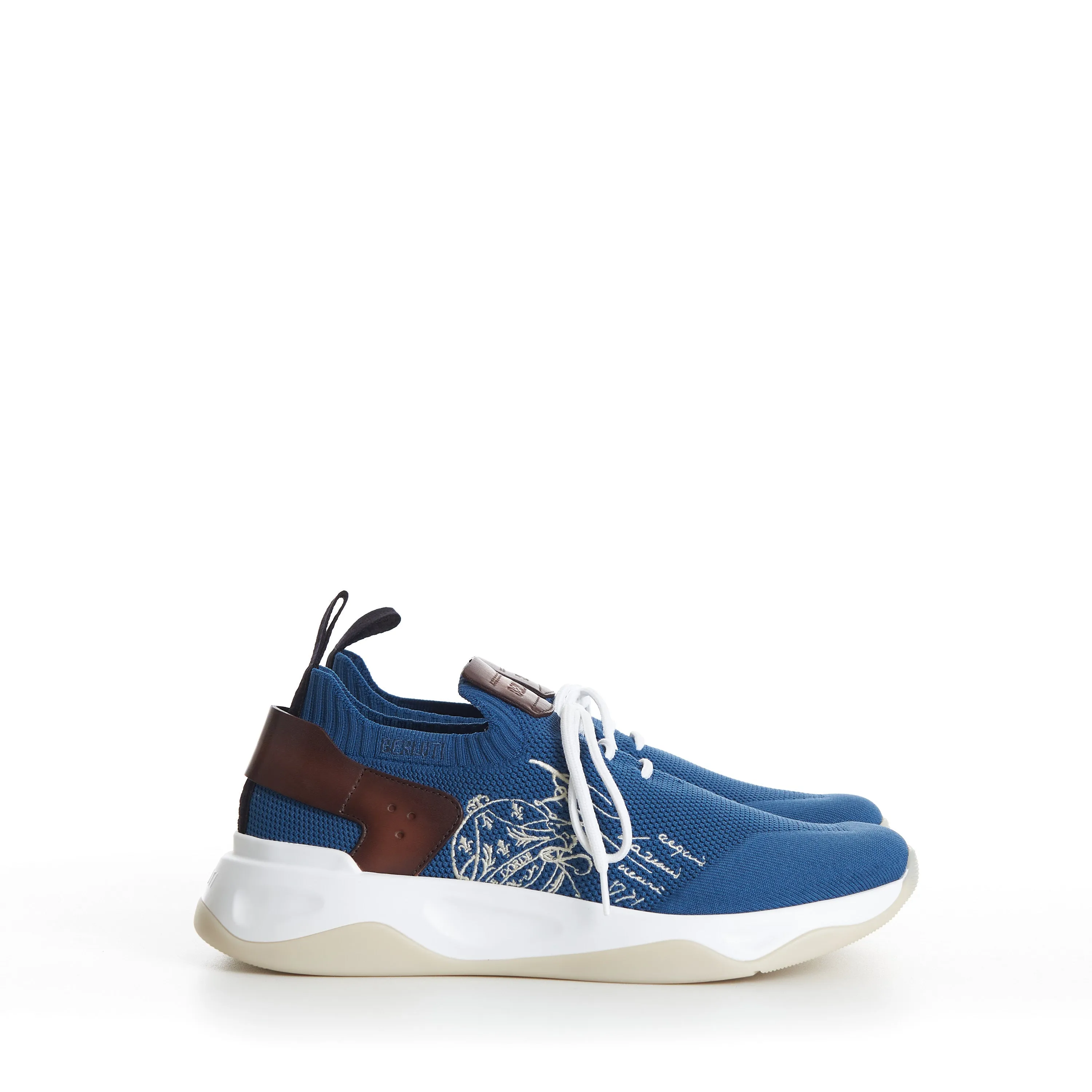 Aveiro Blue Shadow Knit & Leather Sneaker - Scritto Embroidery