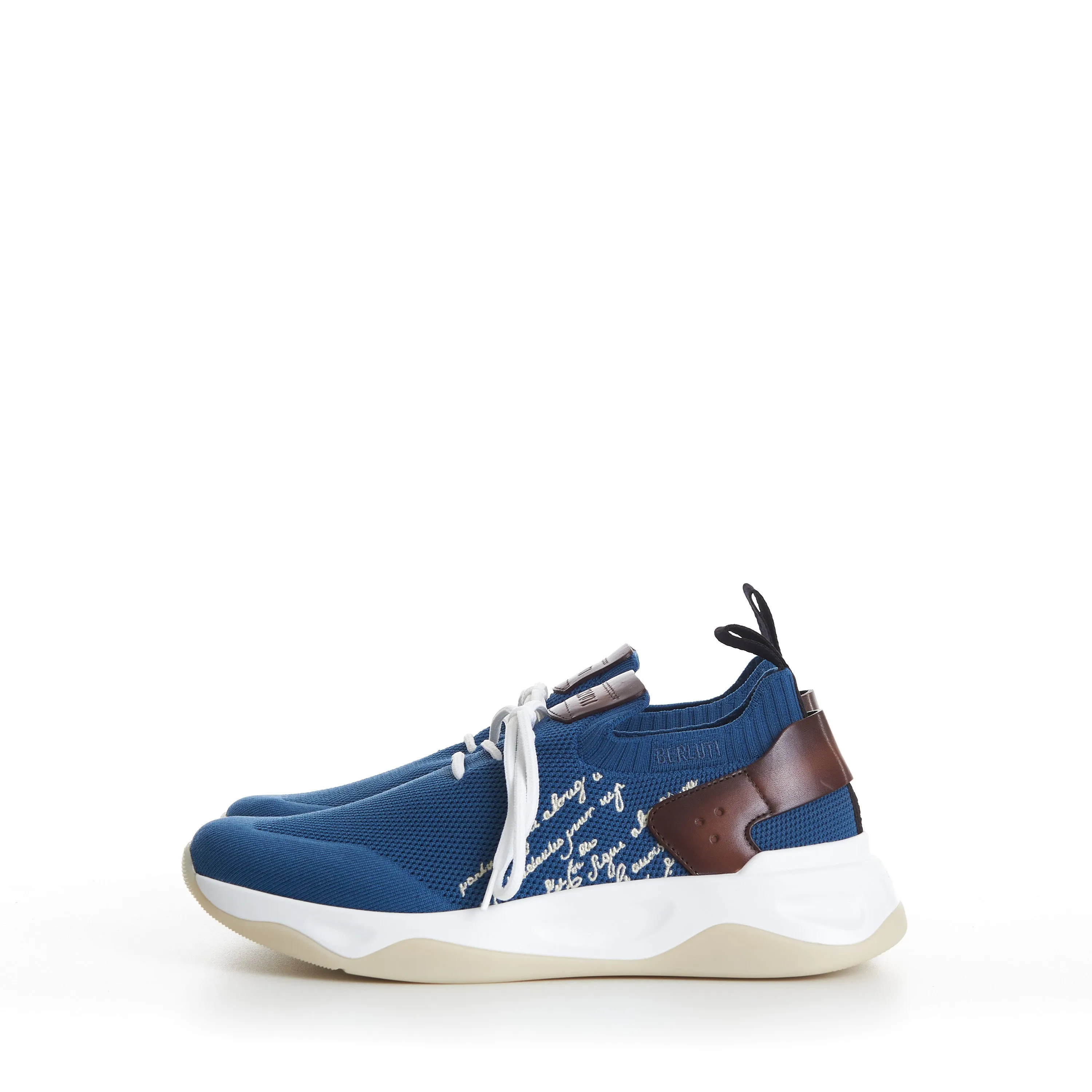 Aveiro Blue Shadow Knit & Leather Sneaker - Scritto Embroidery