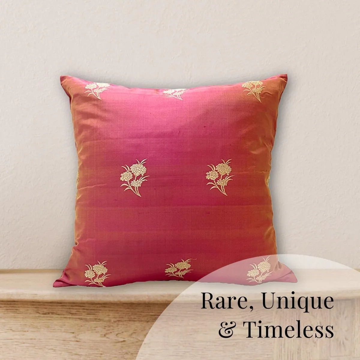 Banaras Silk Cushion Cover in Rose Pink