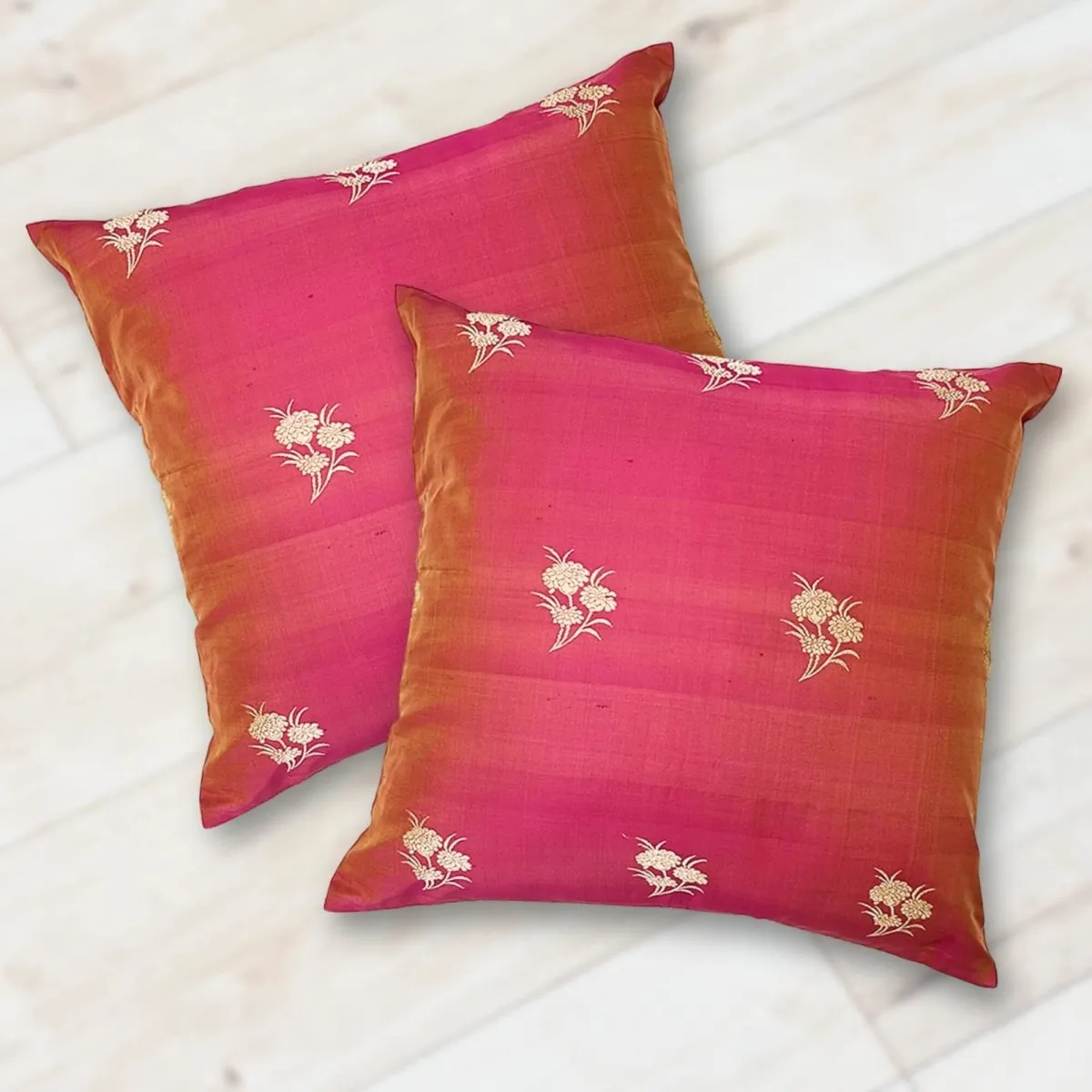 Banaras Silk Cushion Cover in Rose Pink