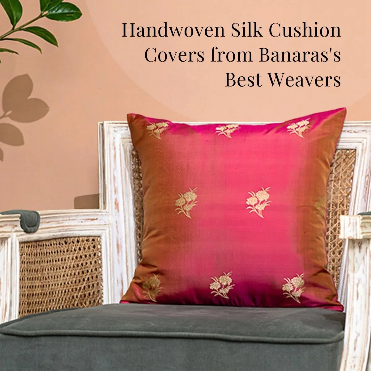 Banaras Silk Cushion Cover in Rose Pink