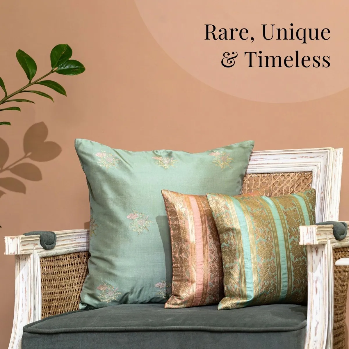 Banarasi Silk Cushion Cover in Aqua-Green