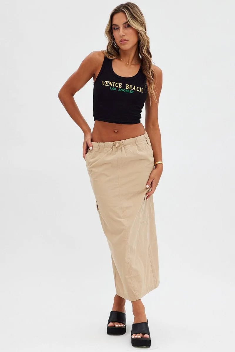 Beige Cargo Skirt Midi Cotton