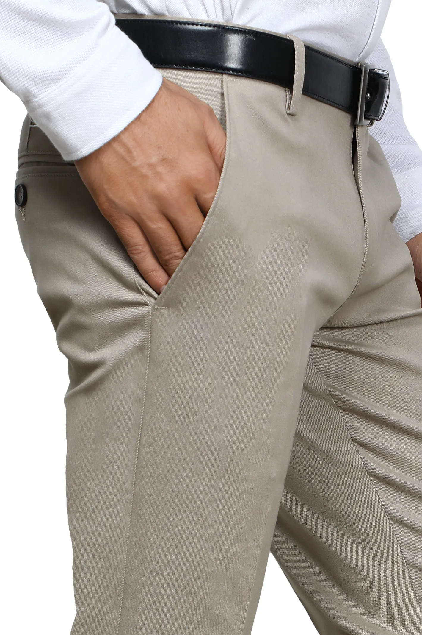 Beige Cotton Smart Fit Trouser