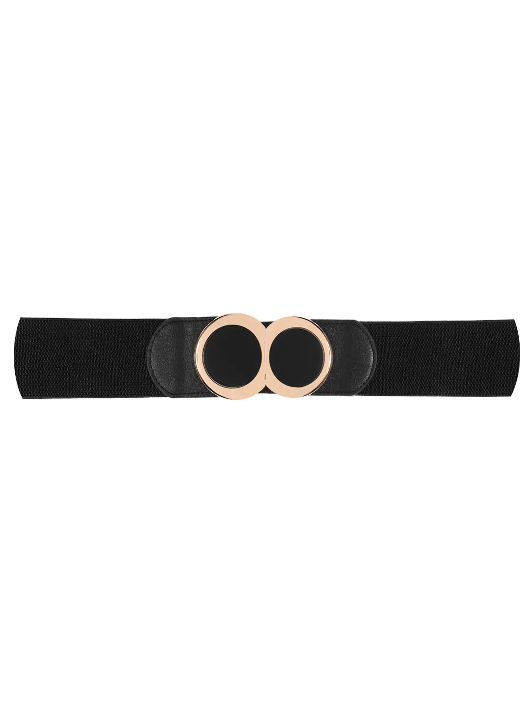 Berrylush Women Black Elastic Strap Circular Concho Buckle Belt