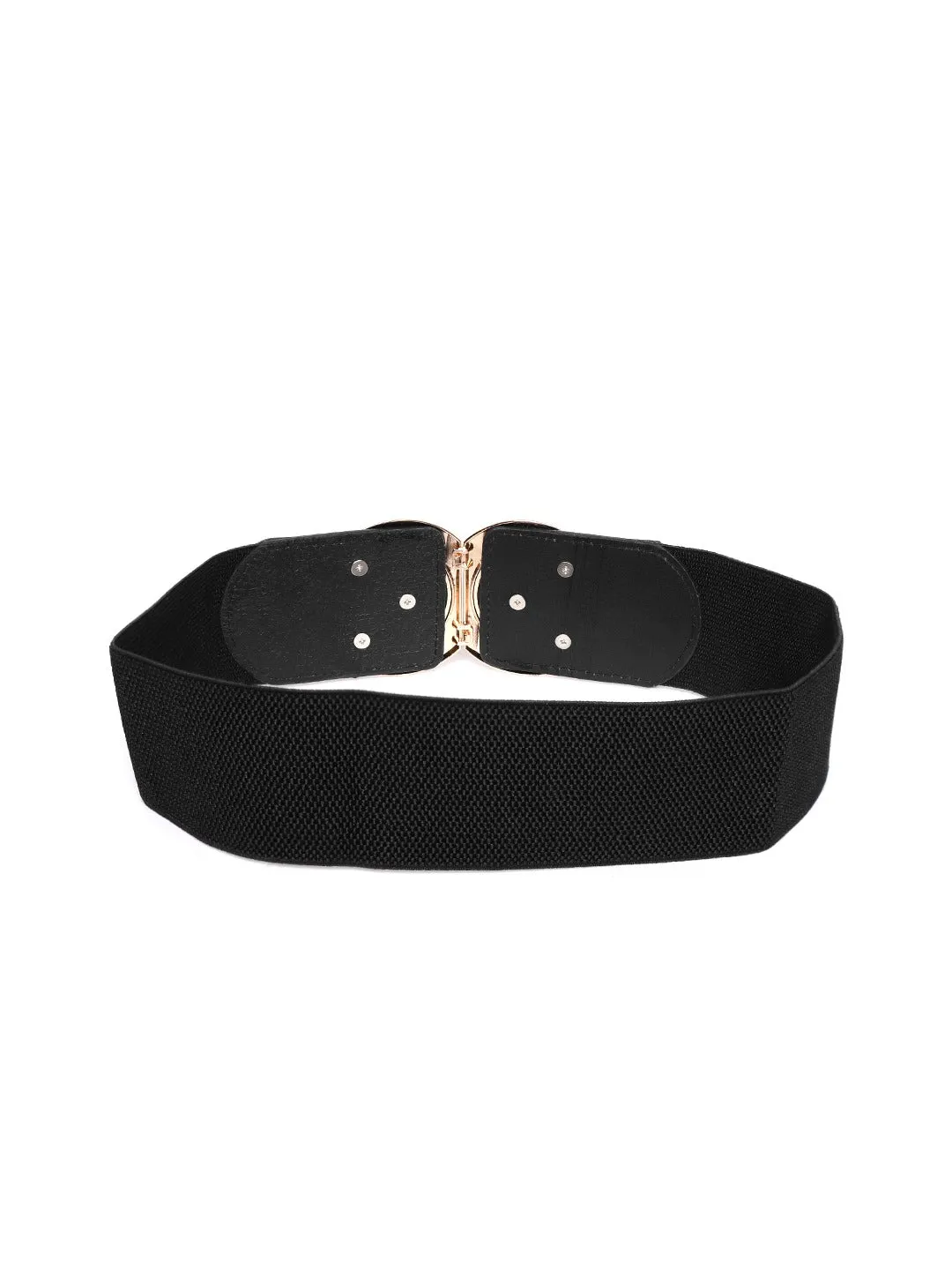 Berrylush Women Black Elastic Strap Circular Concho Buckle Belt