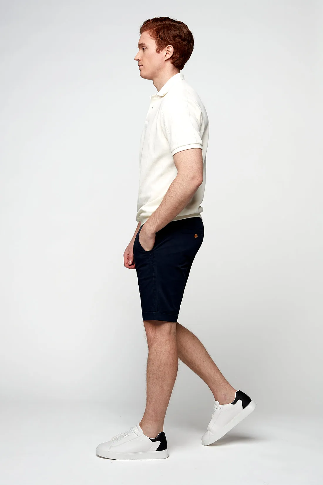 BILLY - Elastic Waist Roll Up Shorts - Navy