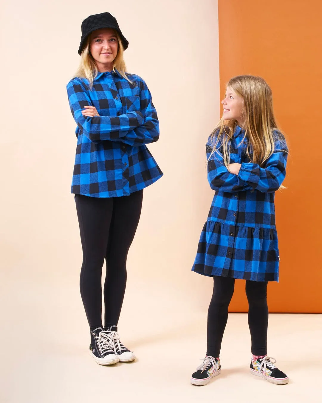 Birdie - Girls Check Shirt Dress - Blue