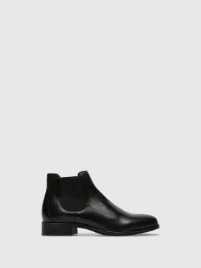 Black Leather Elasticated Ankle Boots