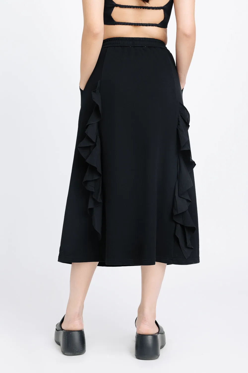 Black Ruffled Midi Skirt