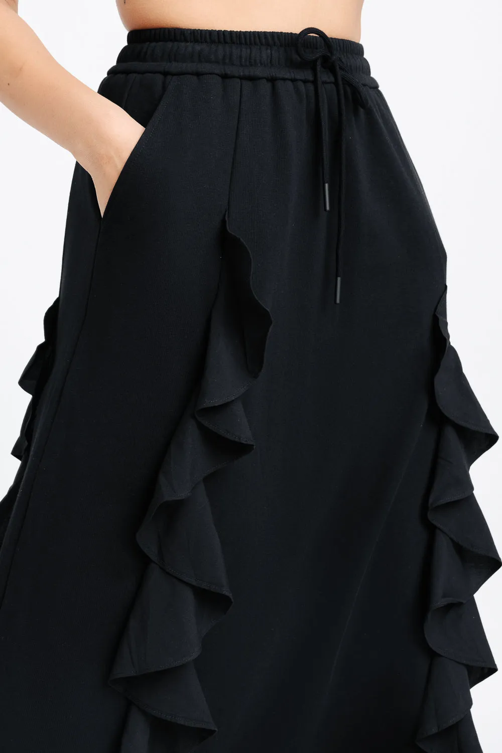 Black Ruffled Midi Skirt