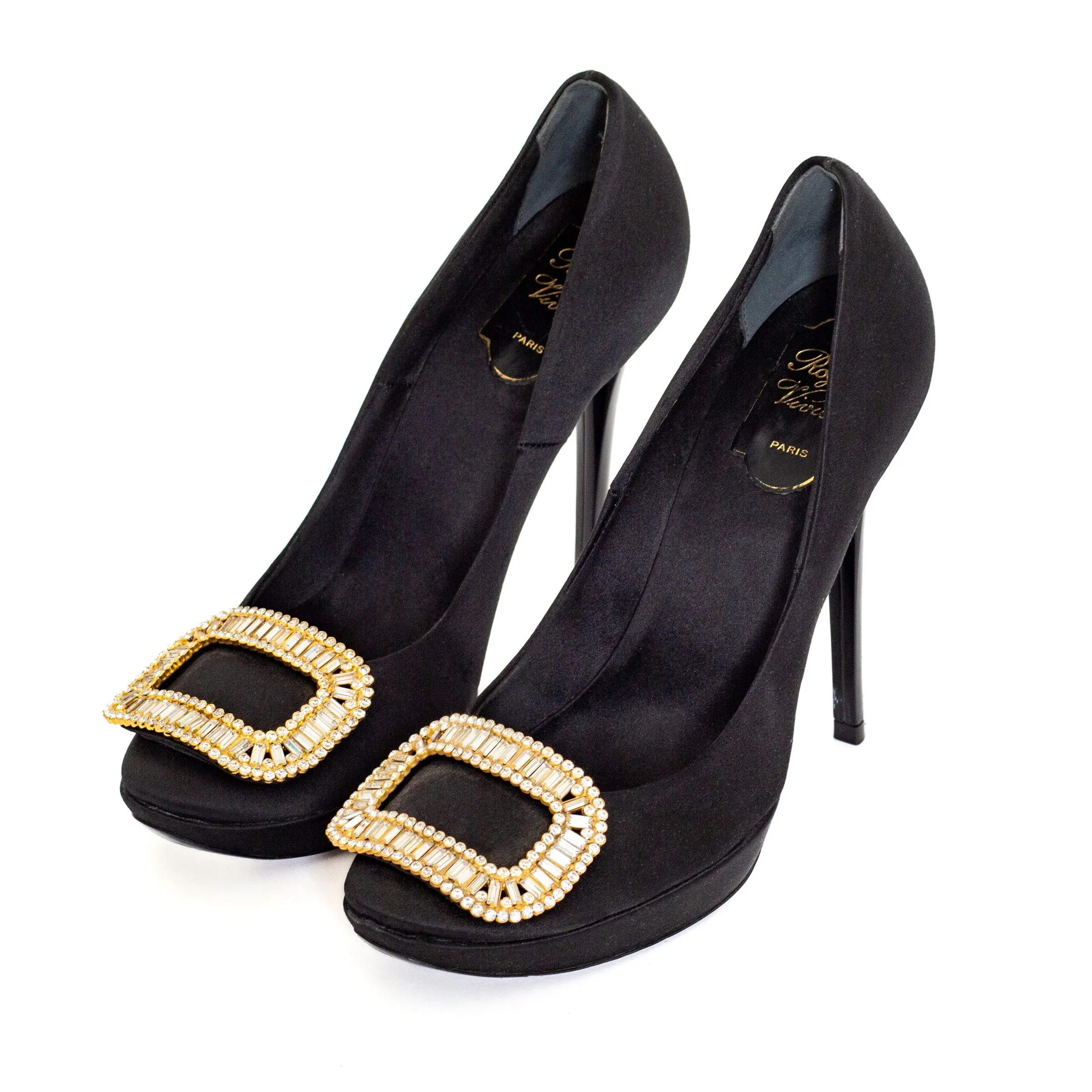 Black Satin Limelight Buckle Pumps 38