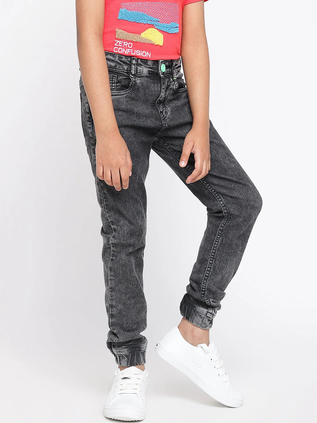 Boys Black Denim Joggers