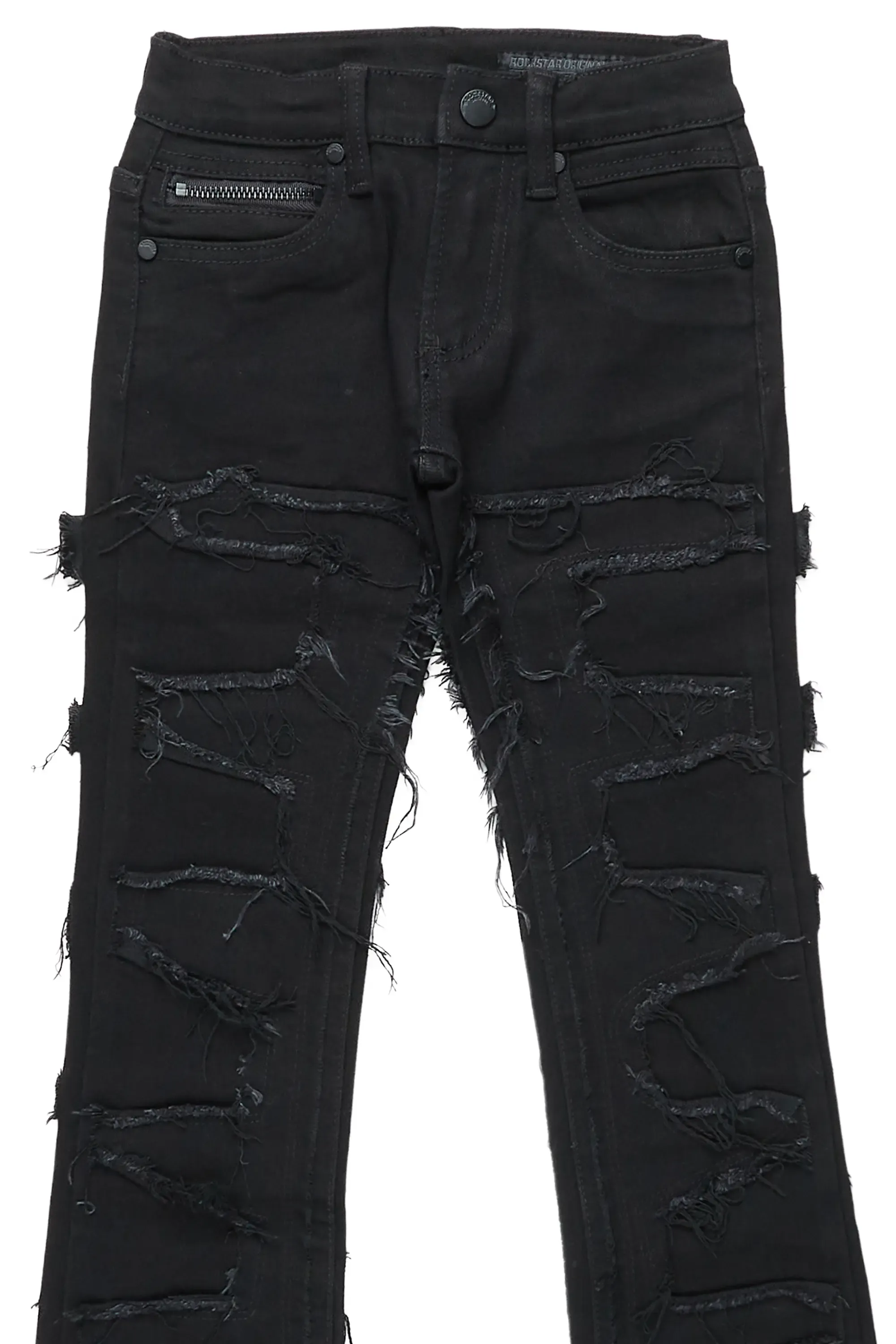 Boys Hallie Black Super Stacked Flare Jean