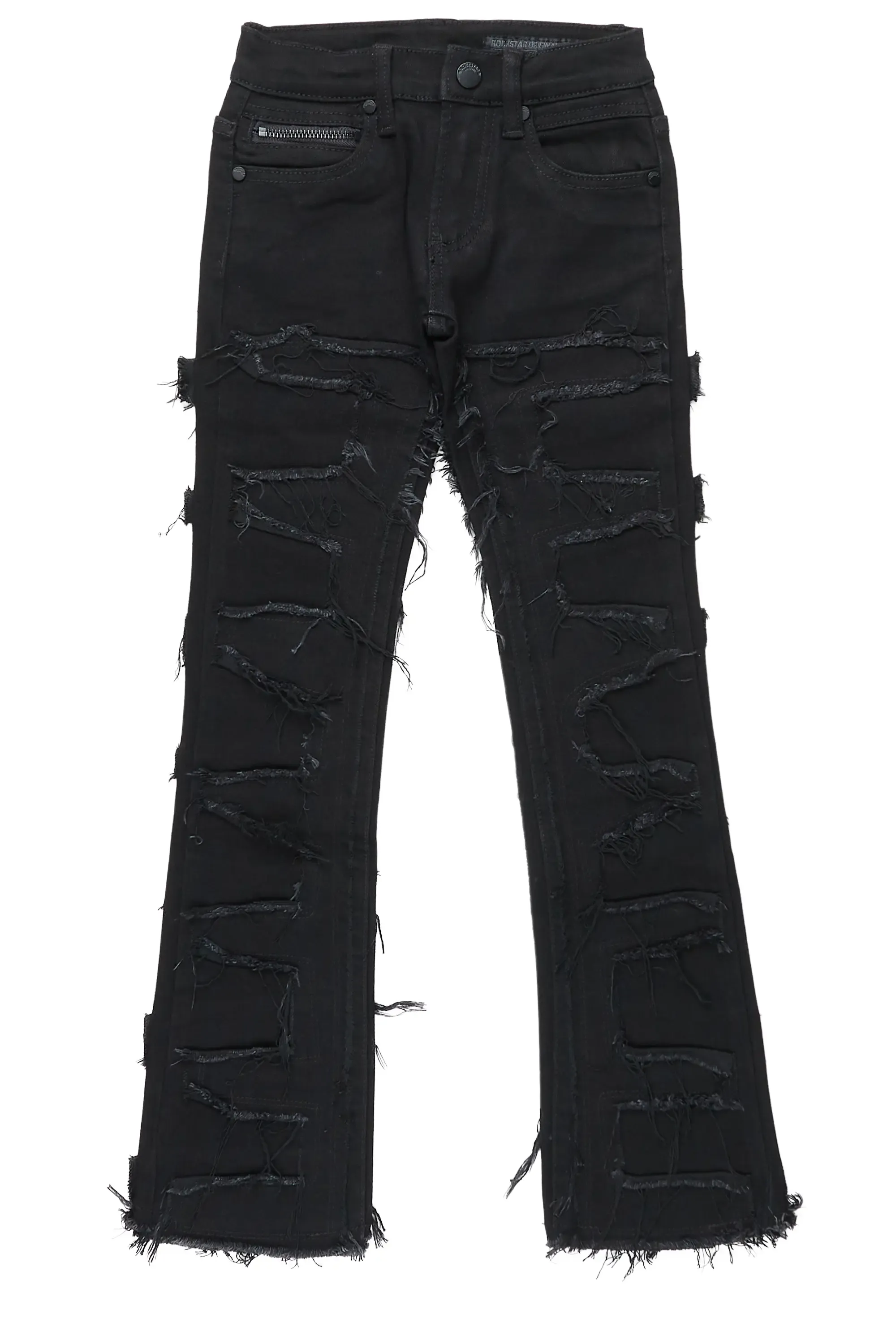 Boys Hallie Black Super Stacked Flare Jean