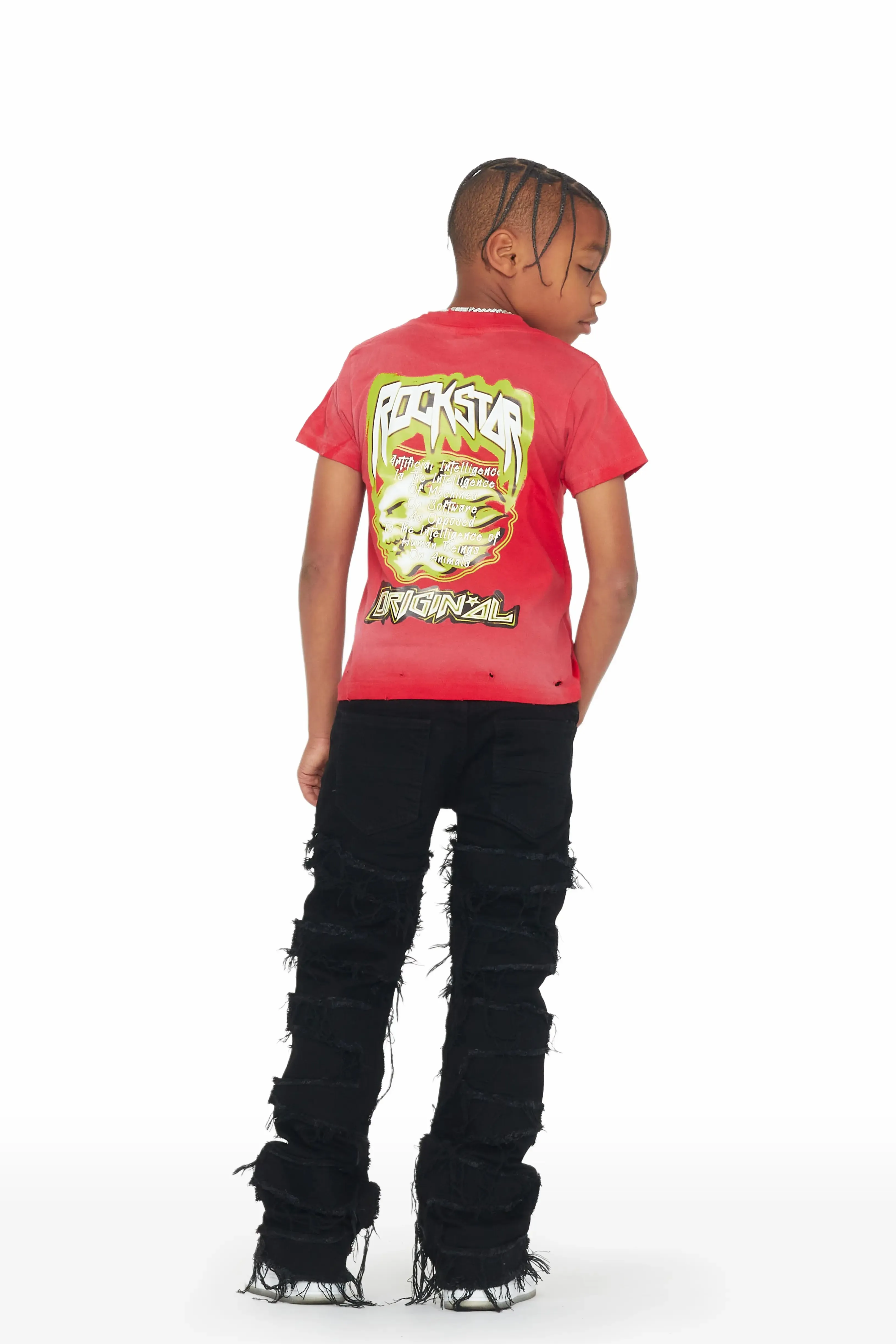 Boys Hallie Black Super Stacked Flare Jean