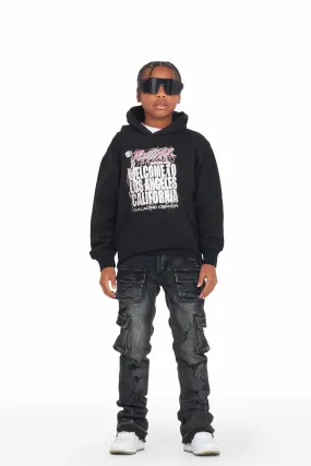 Boys Hiram Black Hoodie/Grey Super Stacked Jean Set