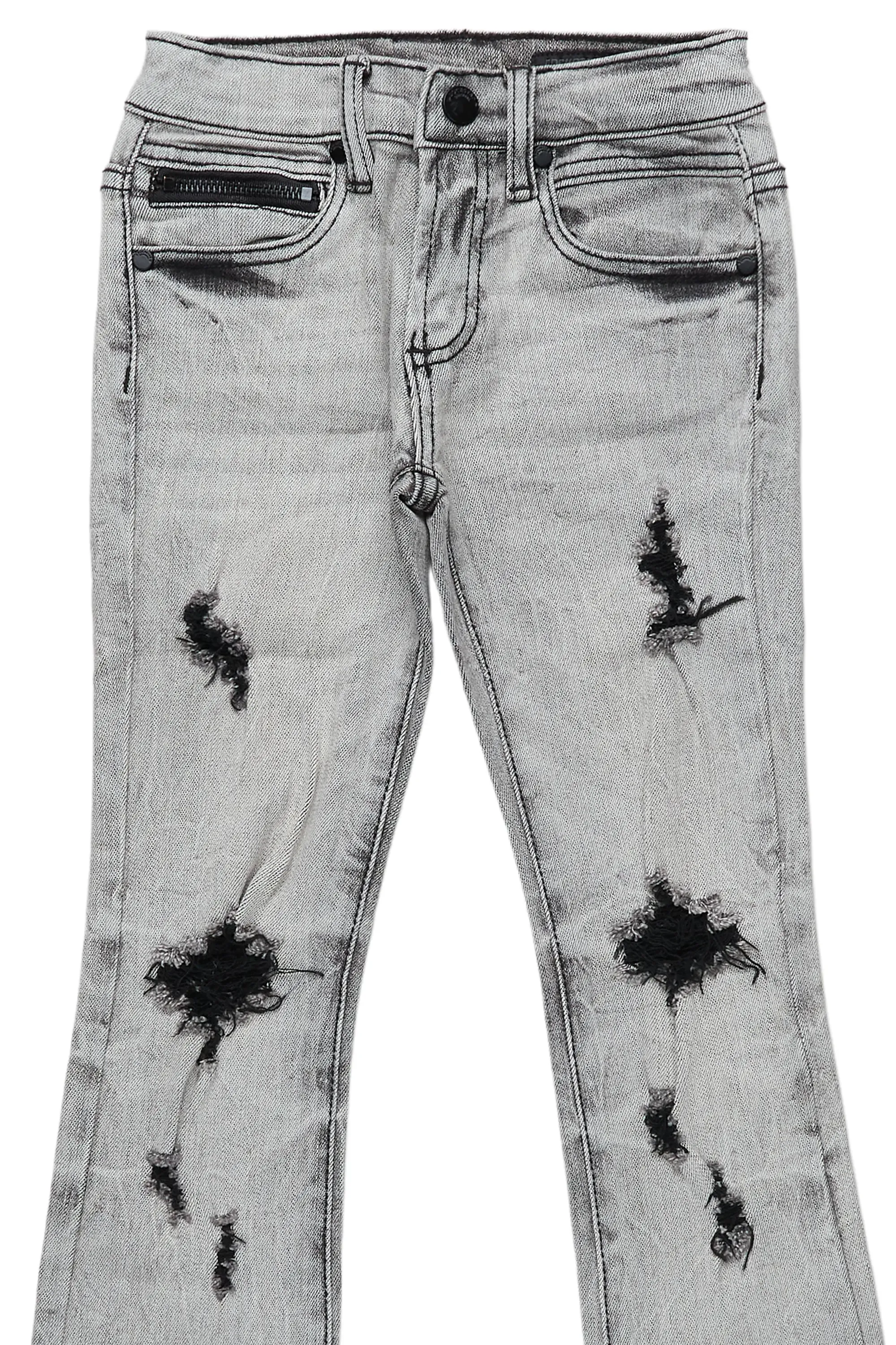 Boys Huxley Light Grey Super Stacked Flare Jean