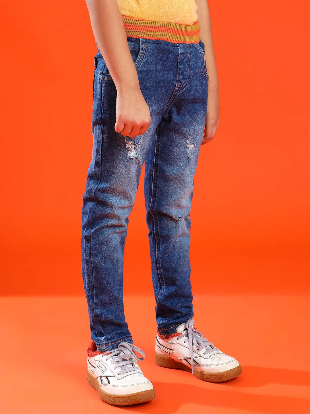 Boys Slim Fit Dark Blue Denim Joggers