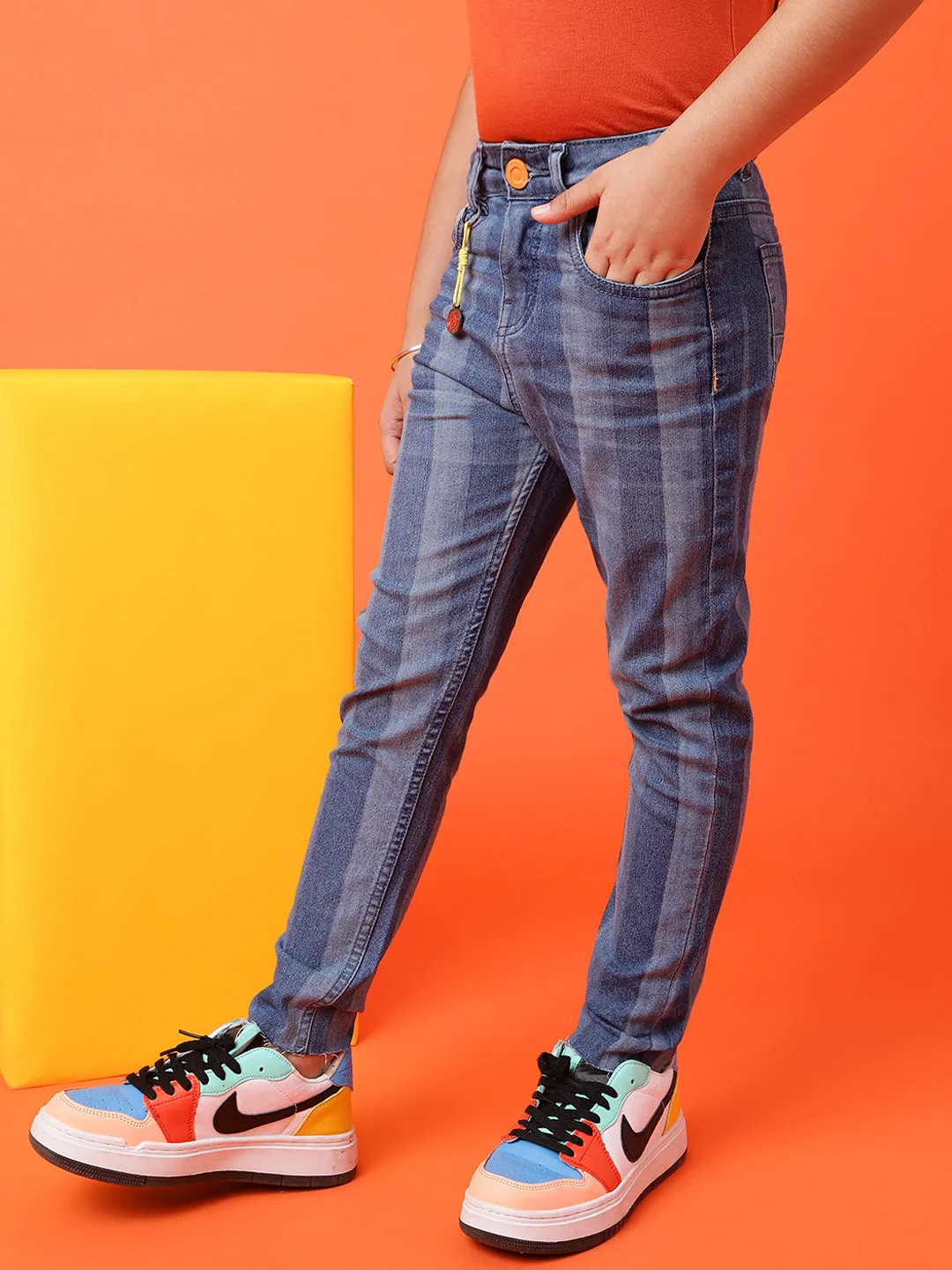 Boys Whiskered Slim Fit Denim Jeans