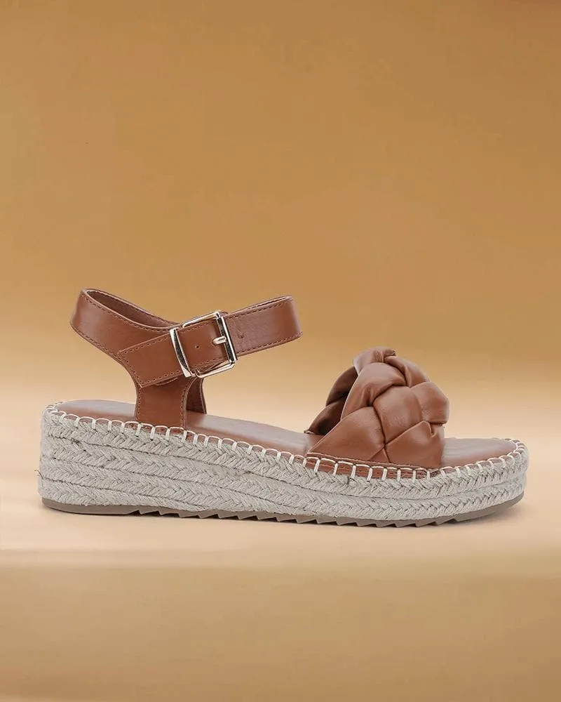 Braided Strap Adjusting Buckle Platform Sandals