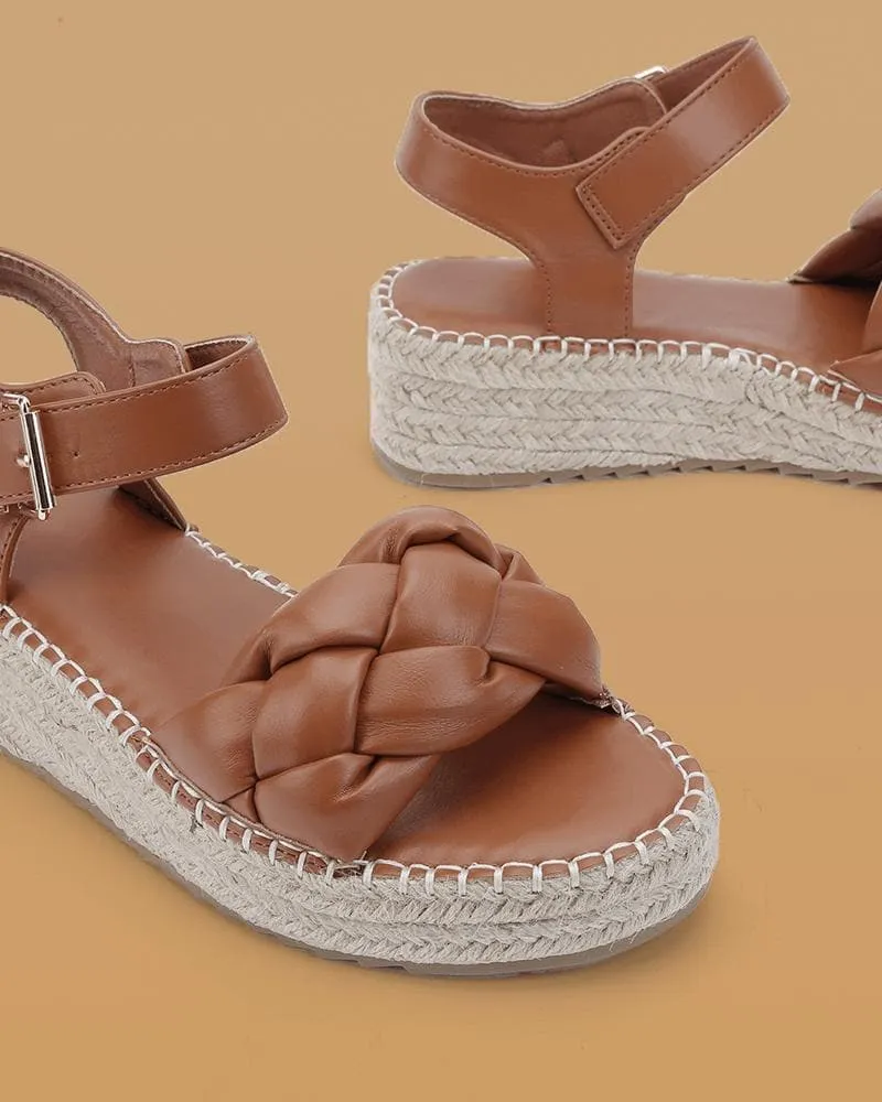 Braided Strap Adjusting Buckle Platform Sandals