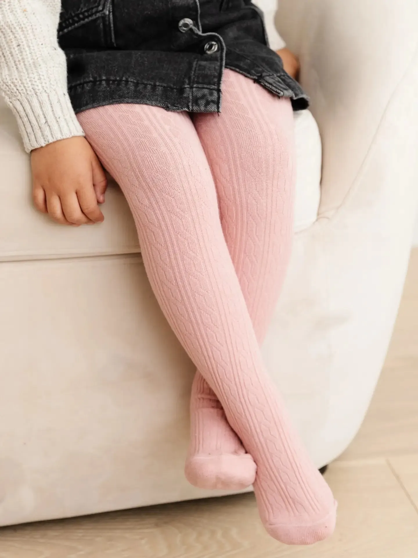 Cable Knit Tights - Blush