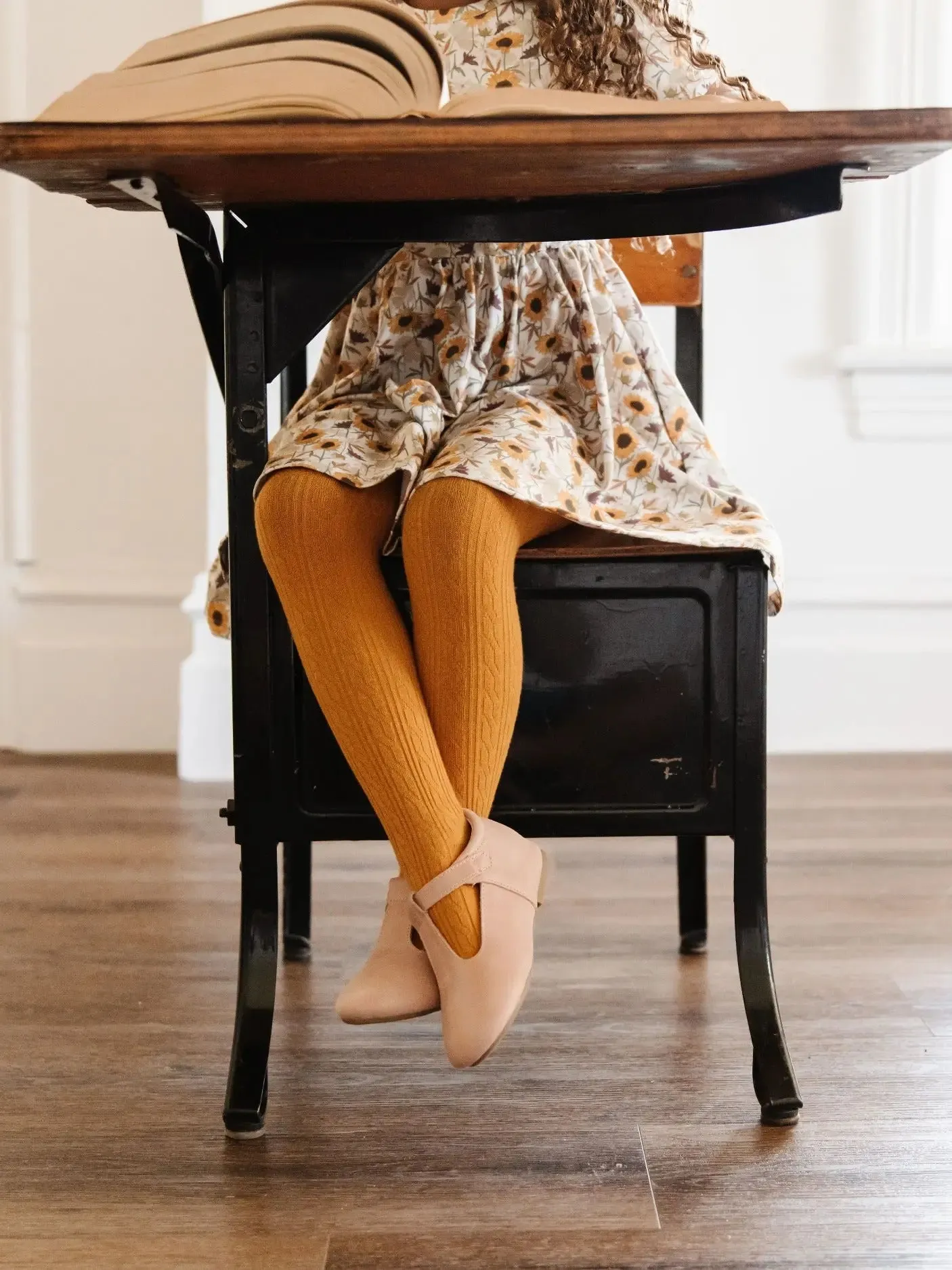 Cable Knit Tights - Mustard