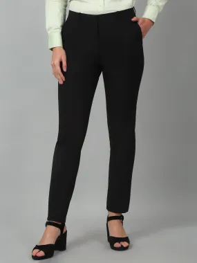 Cantabil Black Solid Non-Pleated Formal Trouser For Women