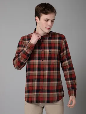 Cantabil Checkered Red Full Sleeve Regular Fit Casual Shirt for Men with Pocket