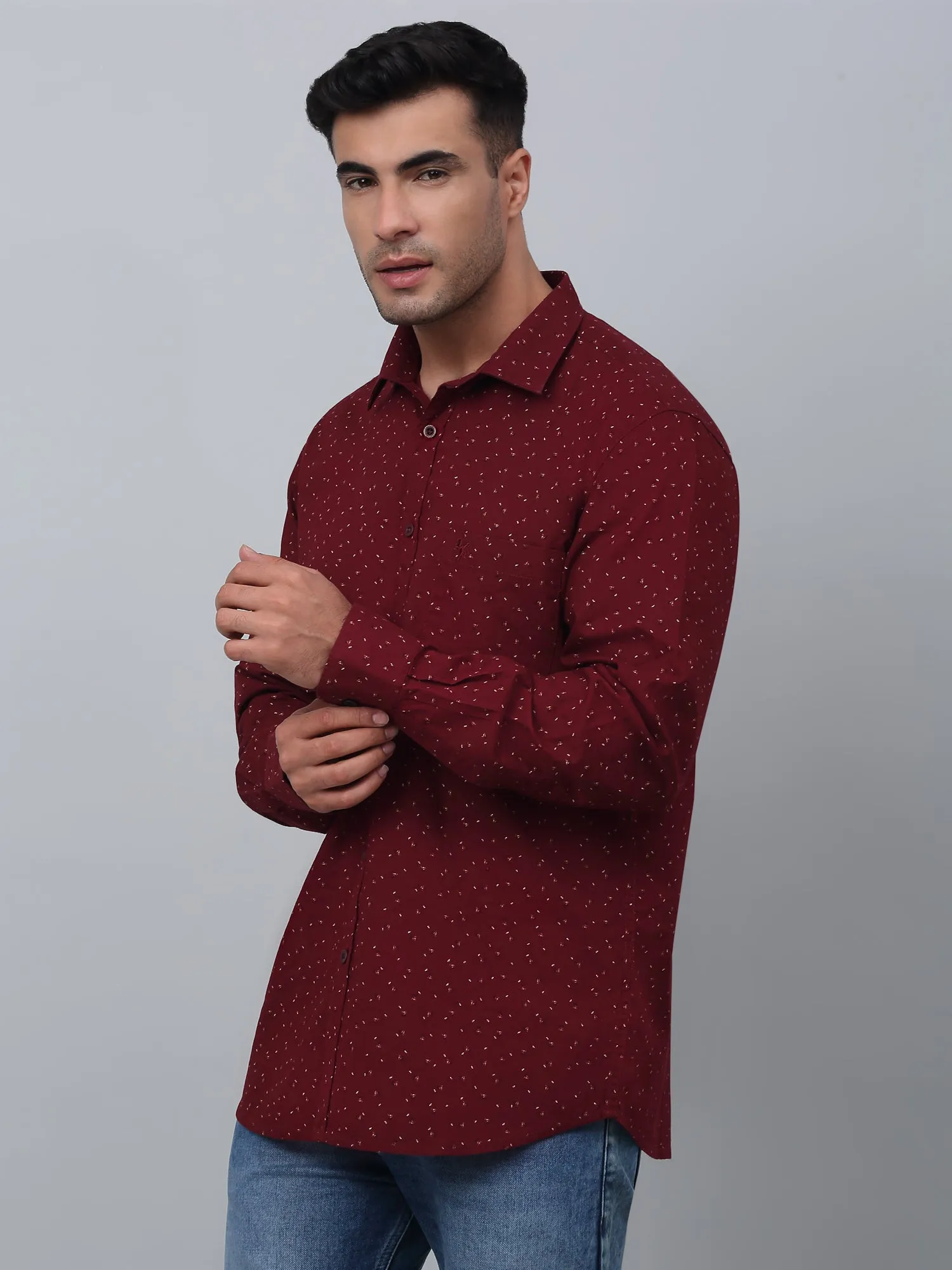 Cantabil Cotton Printed Full Sleeve Regular Fit Maroon Casual Shirt for Men with Pocket