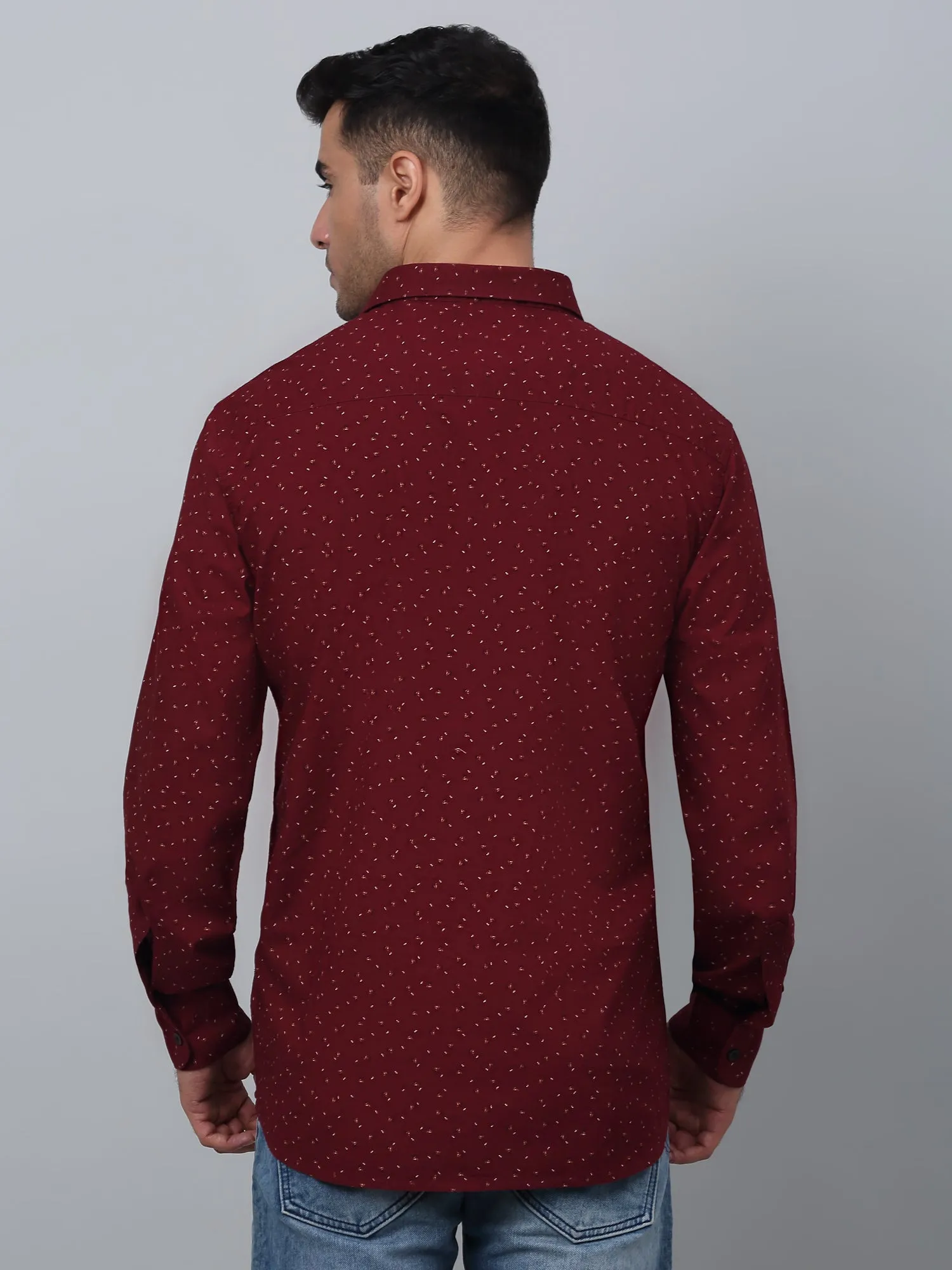 Cantabil Cotton Printed Full Sleeve Regular Fit Maroon Casual Shirt for Men with Pocket