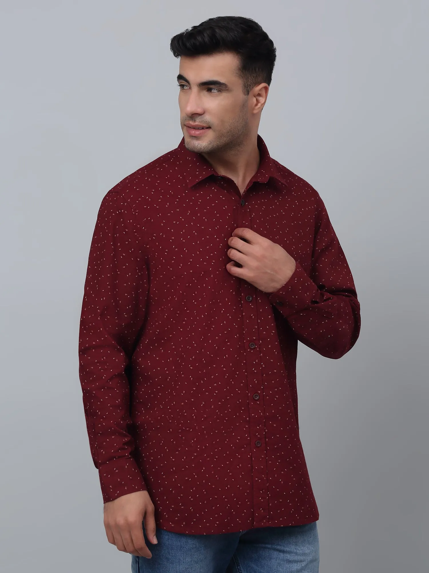 Cantabil Cotton Printed Full Sleeve Regular Fit Maroon Casual Shirt for Men with Pocket