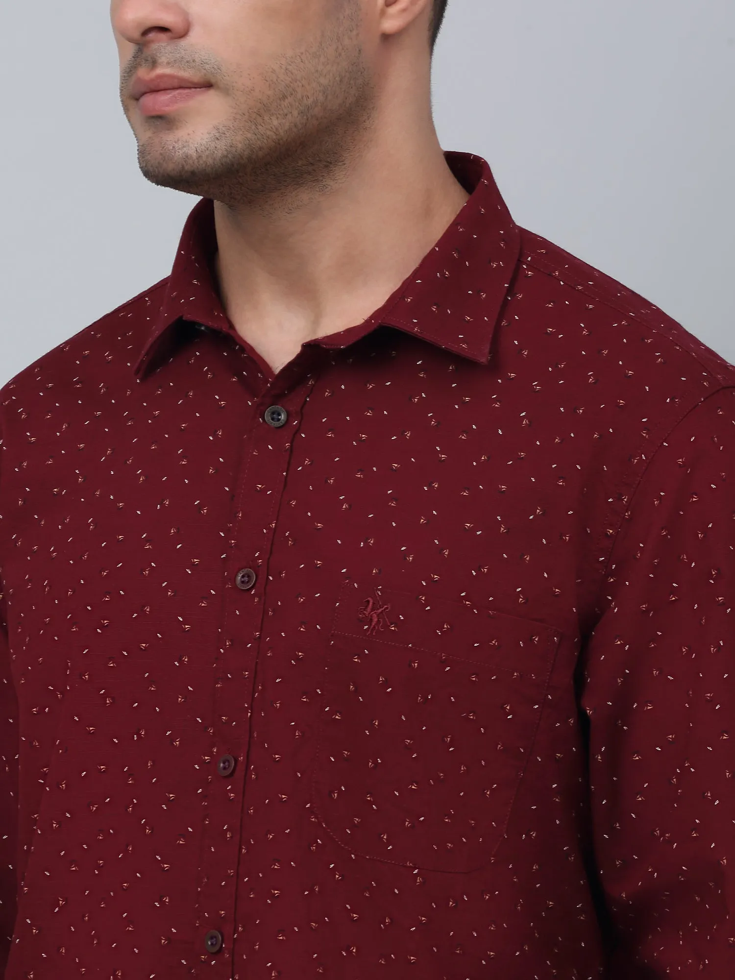 Cantabil Cotton Printed Full Sleeve Regular Fit Maroon Casual Shirt for Men with Pocket